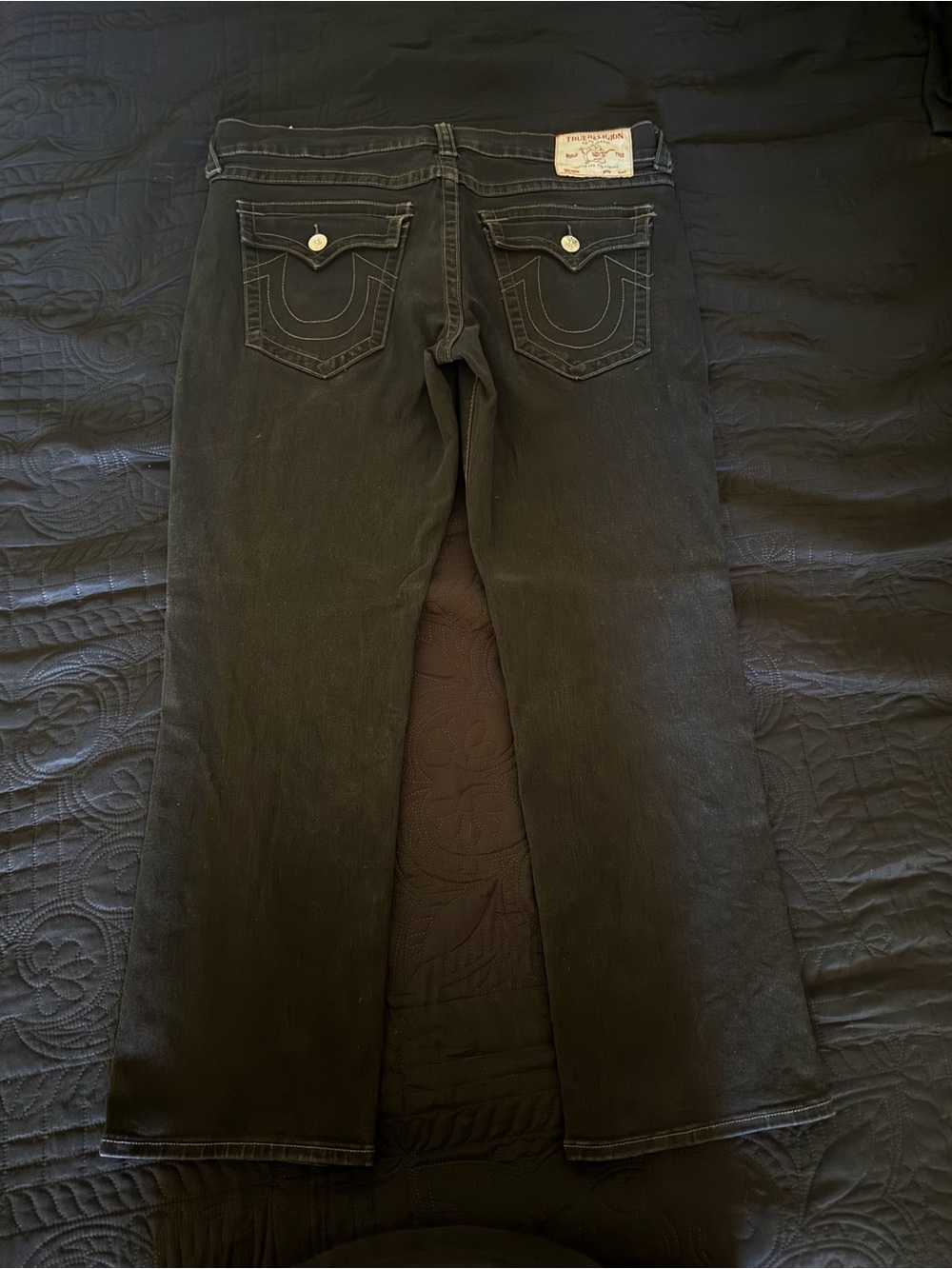 True Religion Black Boot-Cut Jeans with Signature Back Pockets